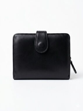 Vintage Picard Germany Black Leather Bifold Wallet Prym Snap Diamond Jacquard